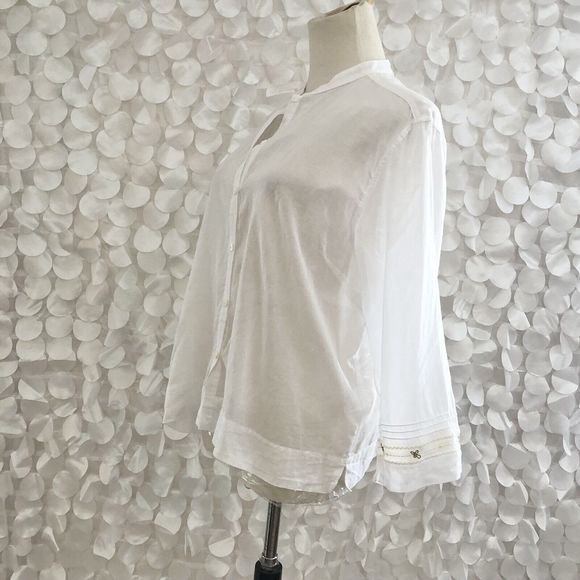 Sigrid Olsen XL 100% Linen Long Sleeve Blouse Sheer Embroidery NWOT - Picture 2 of 11